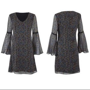 CAbi #3648 Poise Mini Floral Print Flutter Sleeve Chiffon Shift Dress Size XS